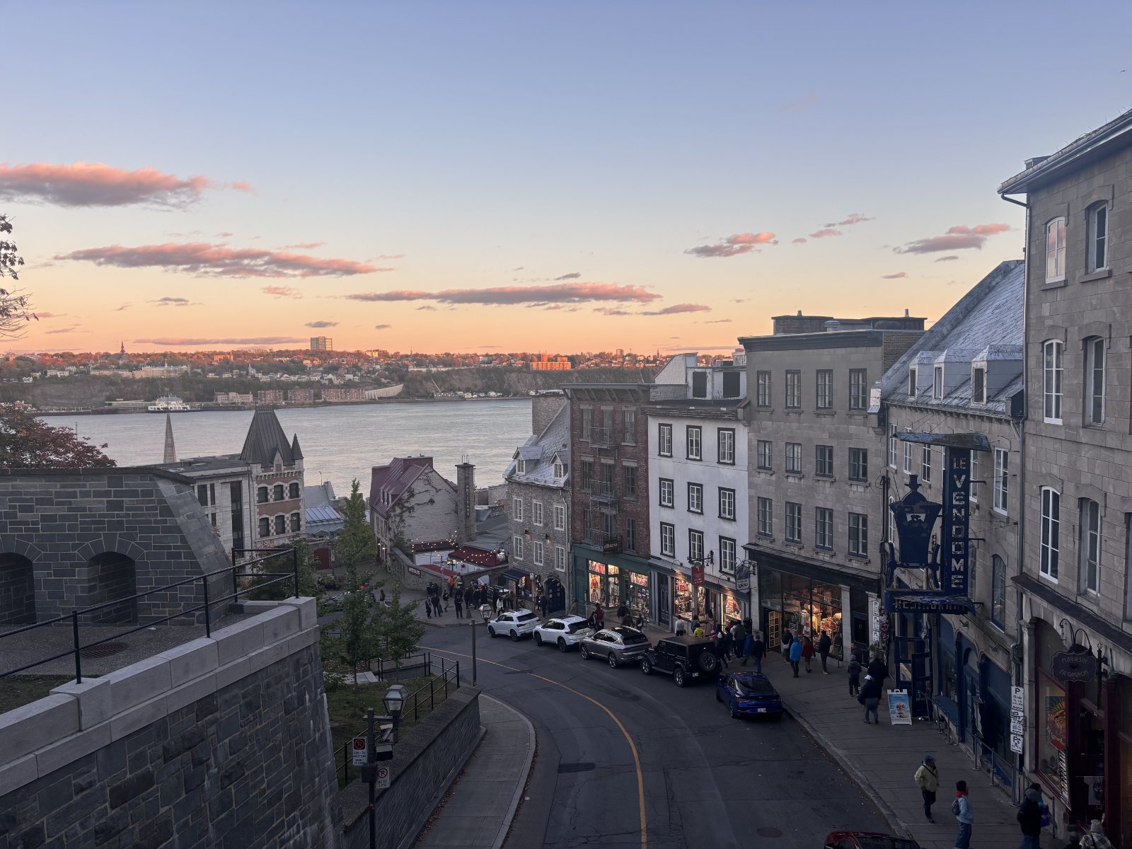 Old Quebec above the St. Lawrence River at dusk