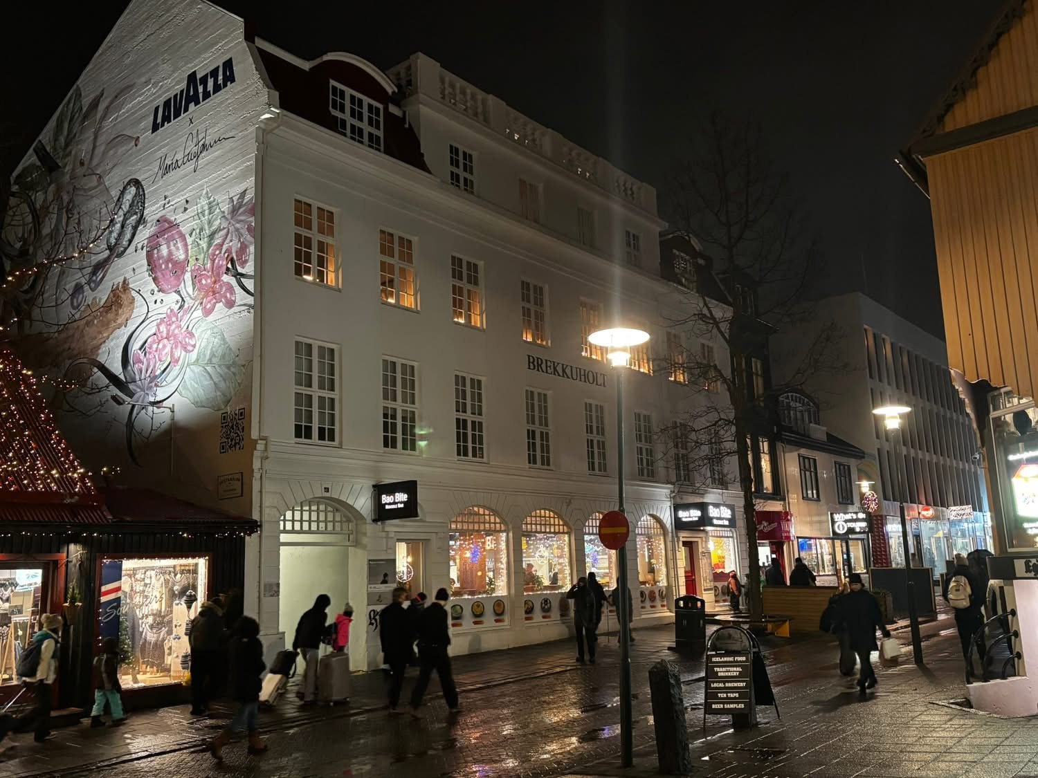 Laugavegur, Reykjavik's main street, at night