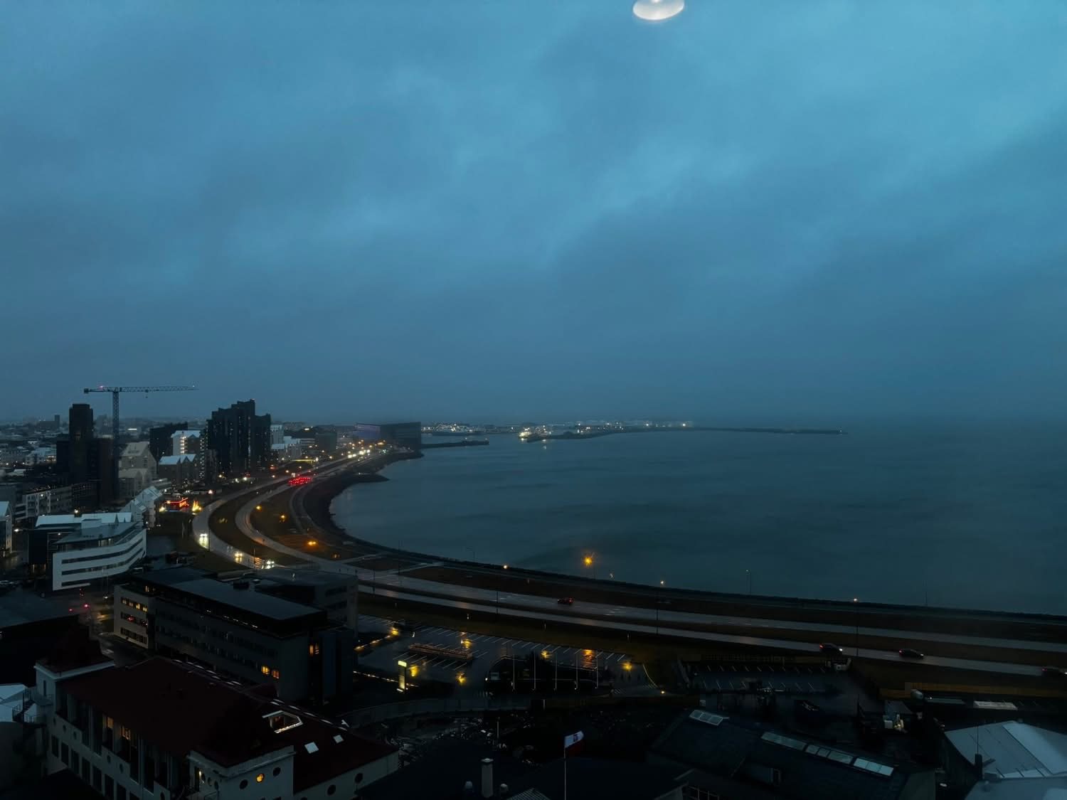 The Reykjavik shoreline at dusk